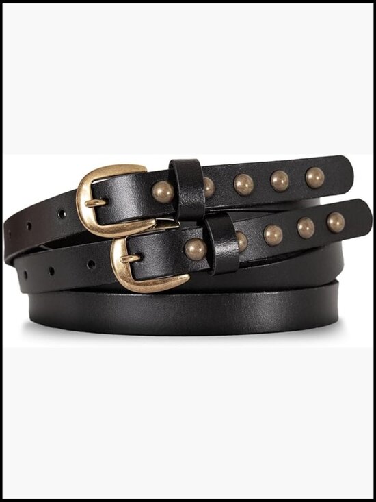 Genuine Leather Studded Double Strap Belt - 1.25 inch main image 5